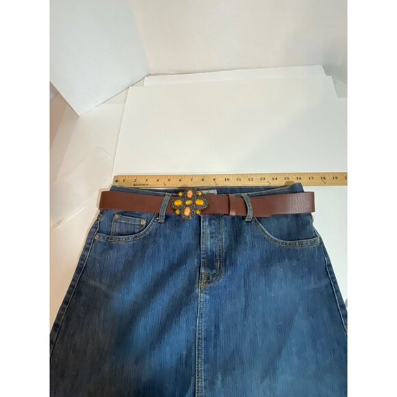 Lena Jeans Y2K Blue Demin Maxi Skirt with Gem Belt and Front Slit Women's 8 NWOT - Picture 7 of 10